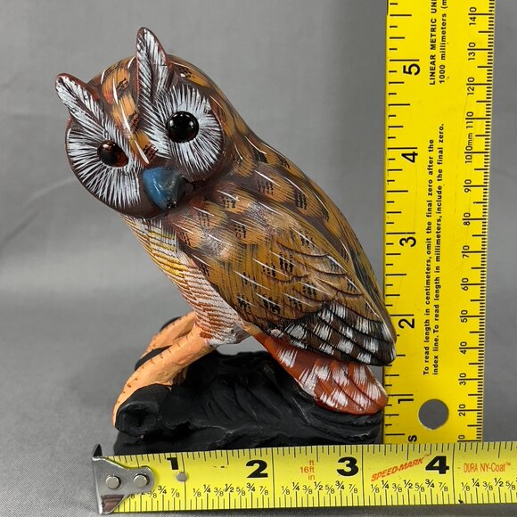 Vtg Action International Stone Art Owl Bird Hand Painted Brown Carved Figurine - Picture 13 of 15